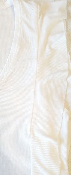 BCBG Off White Ribbed Blouse With Front & Back Ruffles - Picture 13 of 13